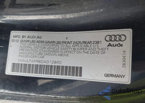 2013 Audi A5 2.0T Premium from USA, damaged, VIN WAULFAFR8DA012840